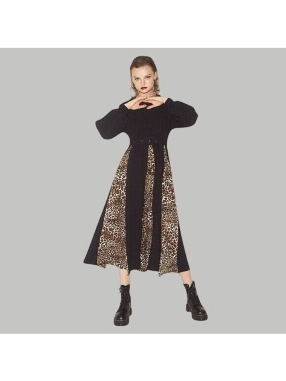 Jouetie leopard match Long sleeve dress, S/M